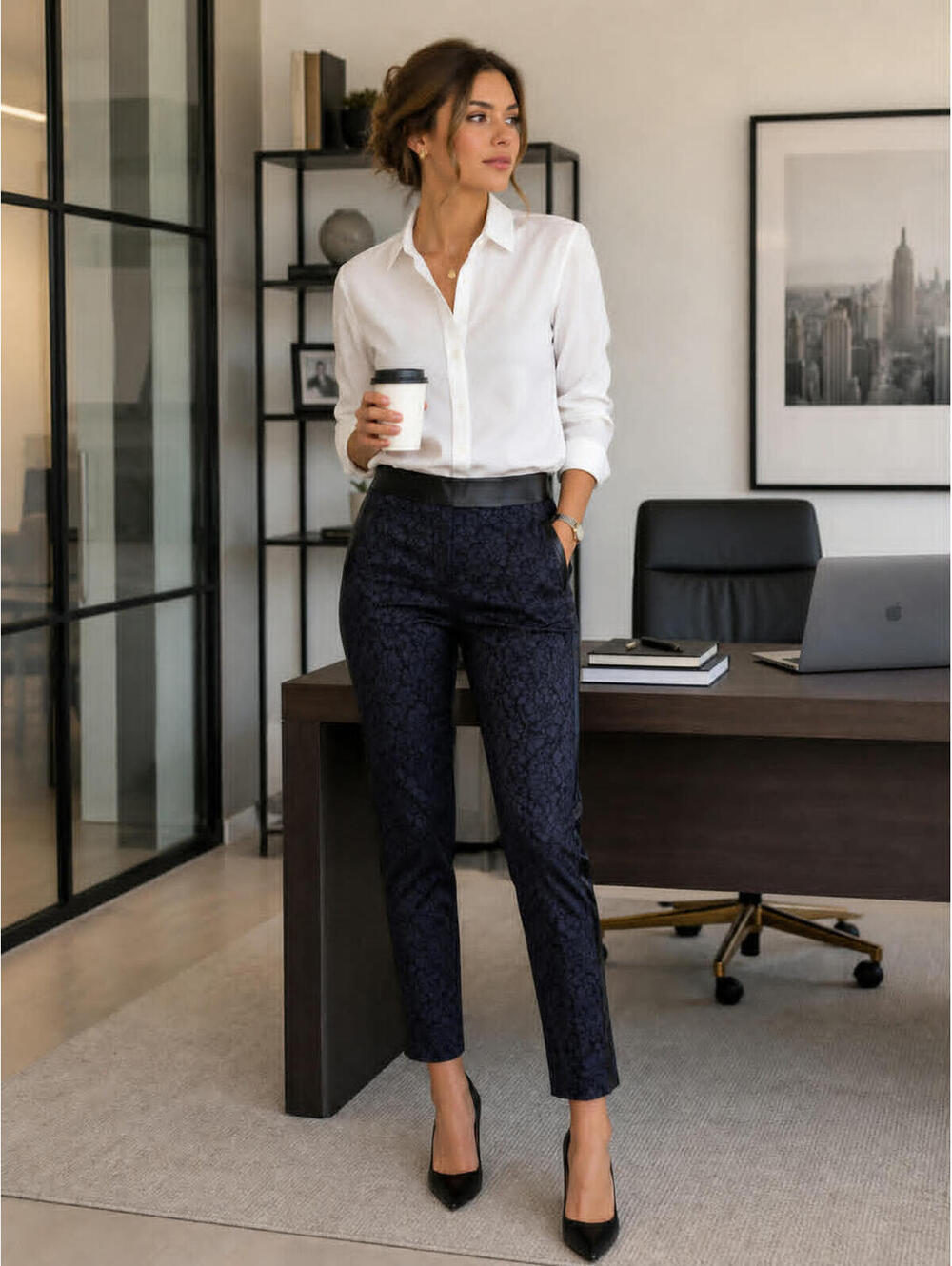 Zara Navy Lace Satin Pants Women M Office Chic Preppy Elegant Corporate Feminine